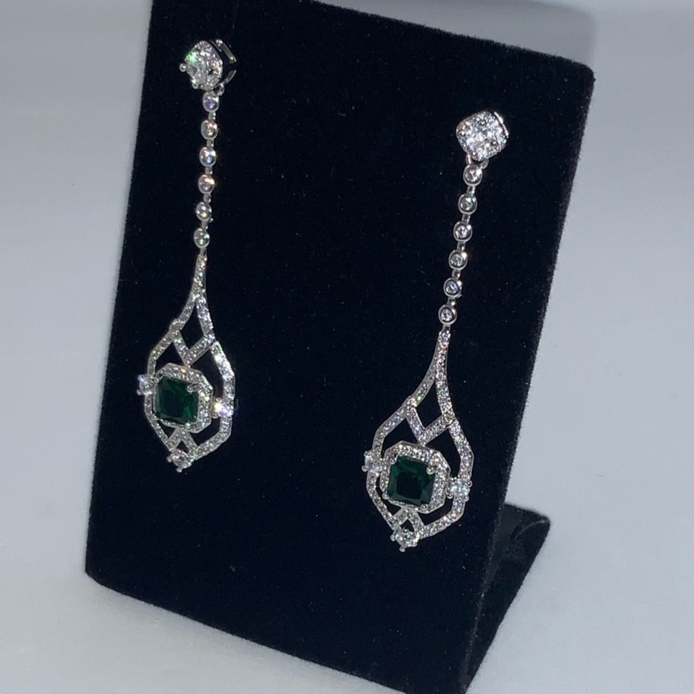 2ct Emerald Art Deco Earrings - Picture 7 of 12